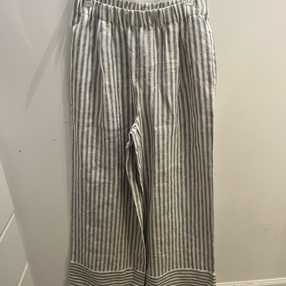 Reformation Striped Cream and Gray Chinos